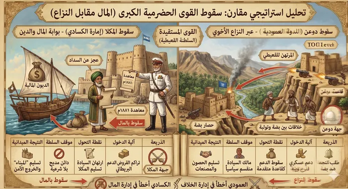 تحليل استراتيجي مقارن: سقوط القوى الحضرمية الكبرى (المال مقابل النزاع)