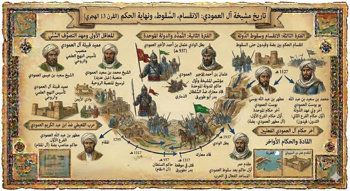 تاريخ مشيخة آل العمودي: الانقسام والسقوط ونهاية الحكم (القرن 13 الهجري)