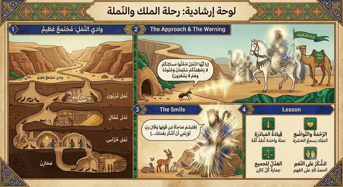 اللوحة الإرشادية: رحلة الملك والنملة