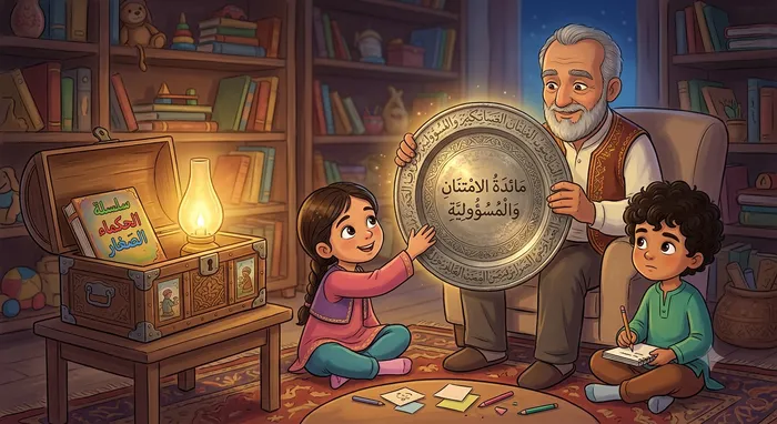 الجد يشرح لأحفاده معنى مائدة الامتنان والمسؤولية