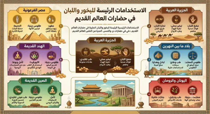 الاستخدامات الرئيسة للبخور واللبان في حضارات العالم القديم